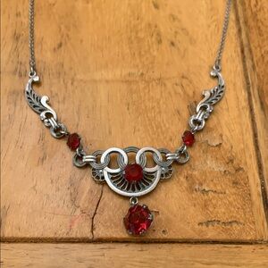 Vintage Silver and Red Gemstone Necklace